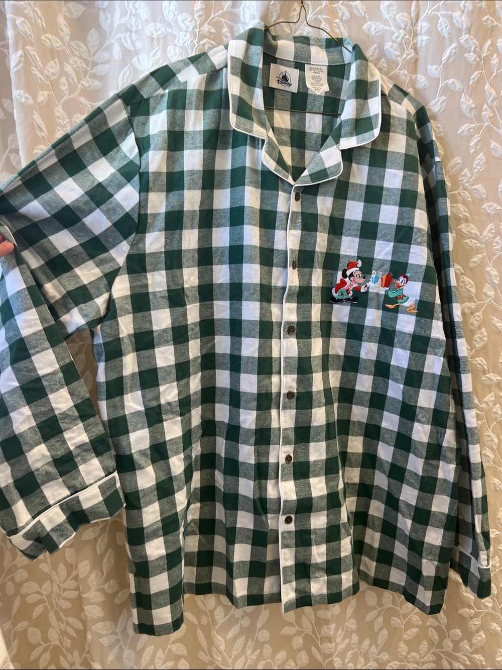 Disney Europe Green Buffalo Check Men’s Button-Up PJ Shirt with Mickey Donald